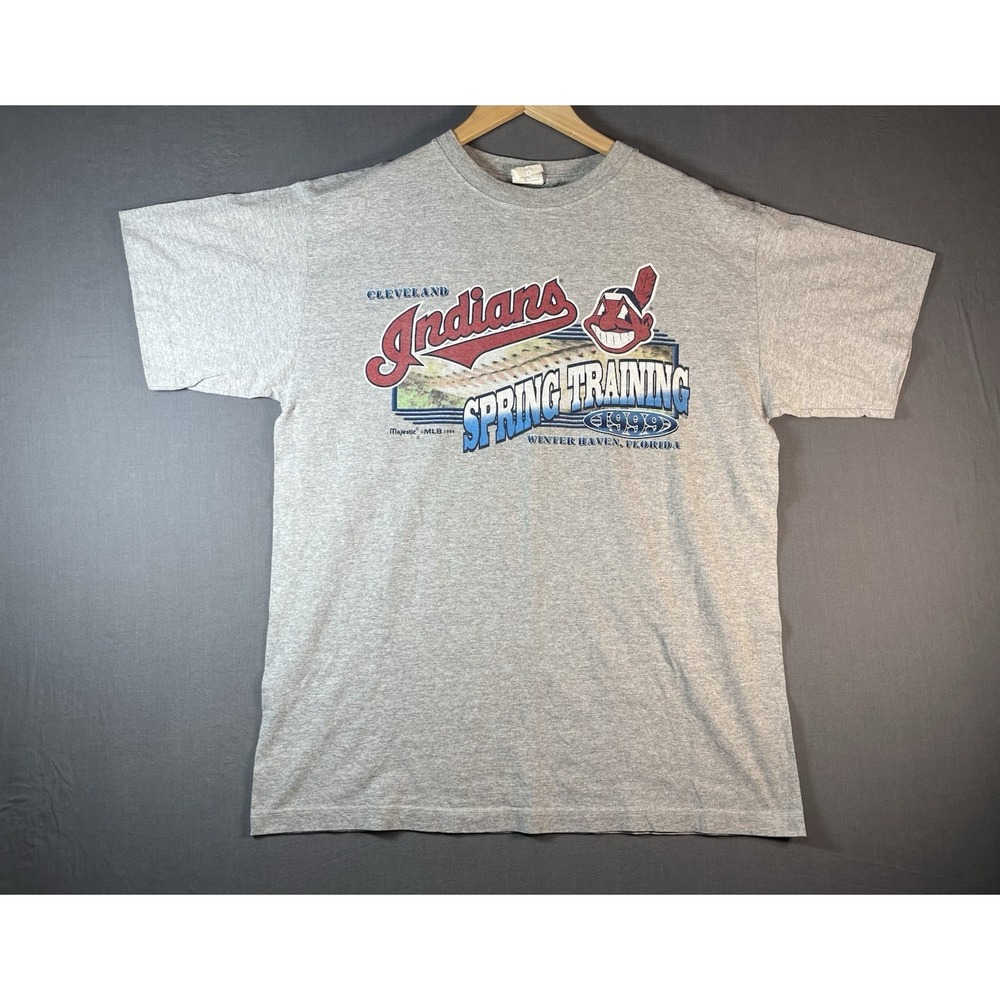 Vintage 90s Cleveland Indians Shirt Size Large Gray 1999 Spring Training MLB Tee
